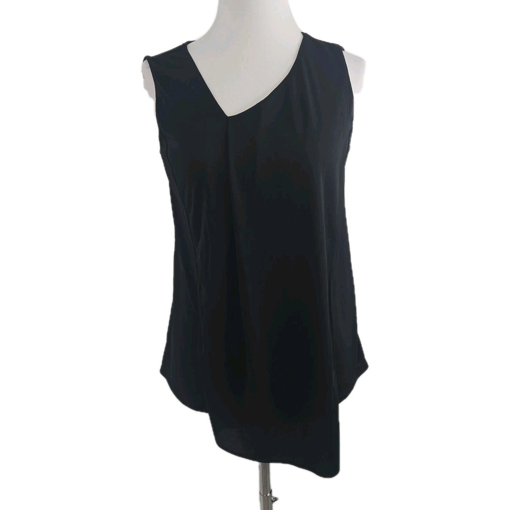 Donna Karan‎ New York Small Black Stretch Knit Faux Wrap Sleeveless Top S